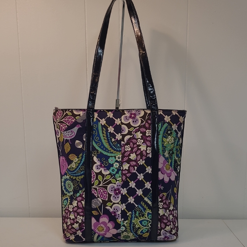 Vera Bradley Floral Nightingale Multi Color Paisley Type Print Tote with Pockets